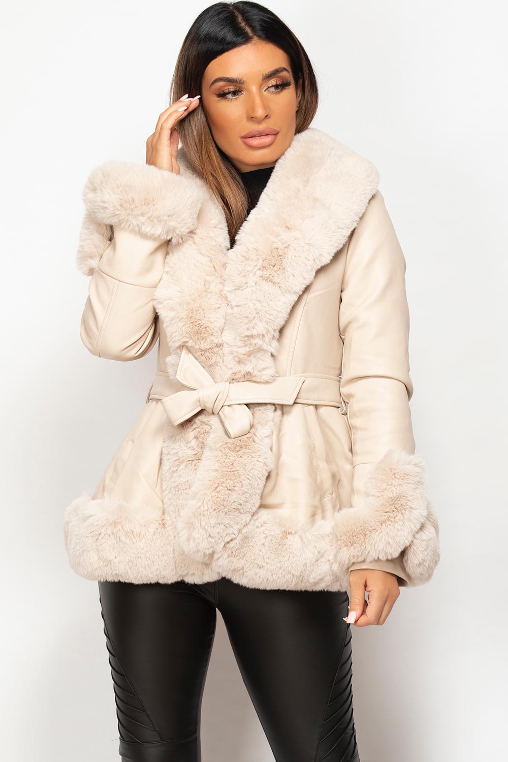 Belted fur coat